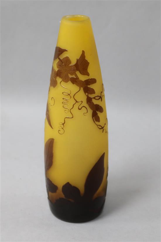 A Galle cameo glass conical vase, c.1905, height 18cm
